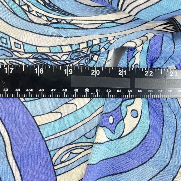 ANN TAYLOR Womens L Silk Blend Mod Blue Swirl Crystal Button Up Top Sweater - Picture 6 of 11